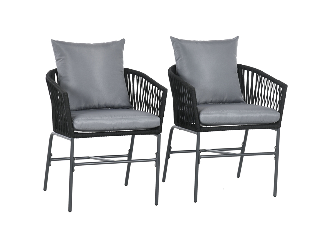 2 Cadeiras Jardim Almofadas Boho Metal 57x60x71cm Preta