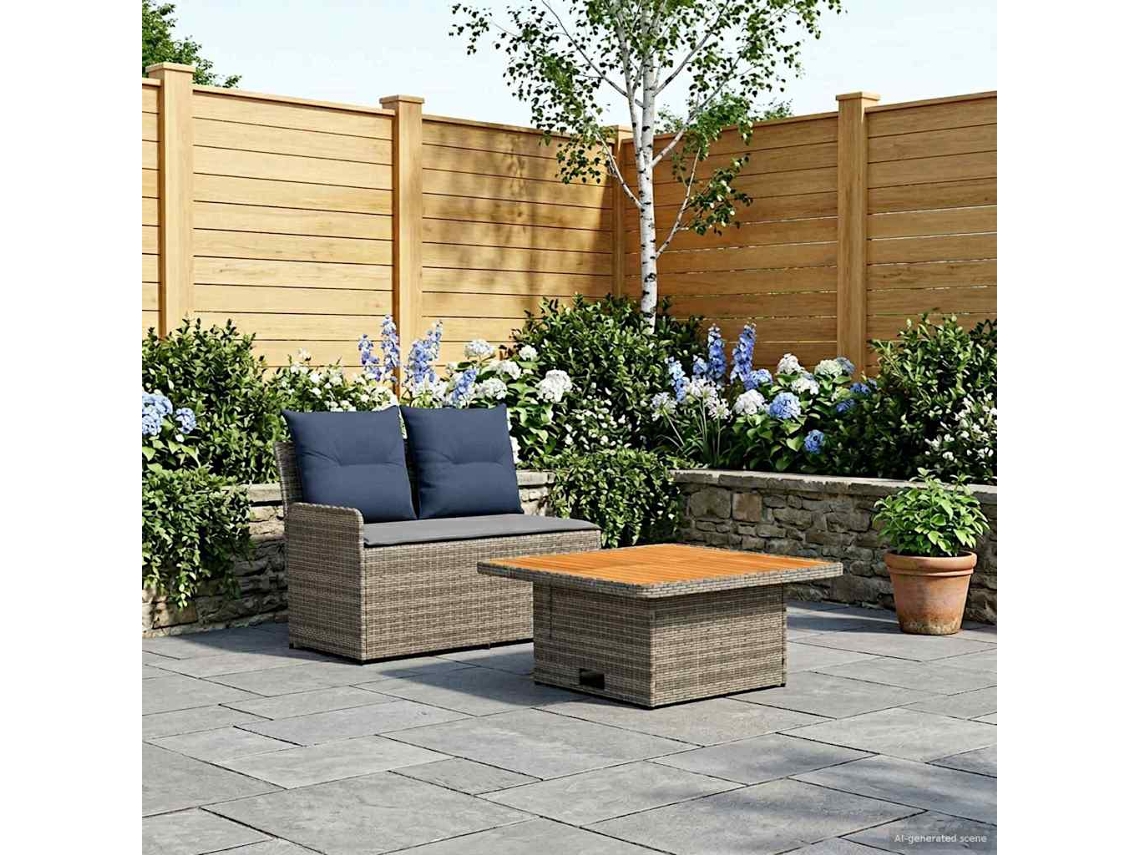 Vidaxl Sofá De Jardim Com Braço E Mesa Levantável 2 Peça Rattan De Pe