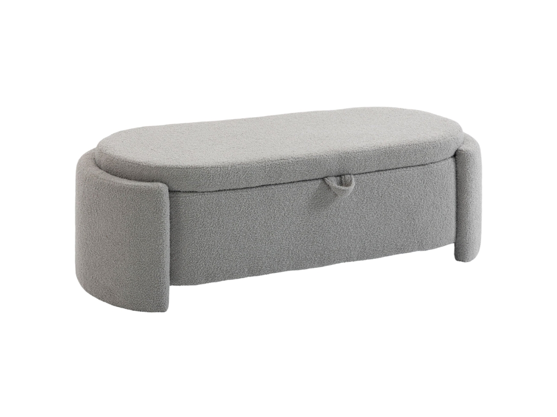 Puff de Armazenamento Ovalado 129x48,5x44cm Teddy Tecido 200kg Cinzento Claro | S/MARCA