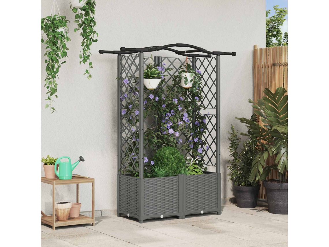 Vidaxl Cama Elevada Com Treliça E Telhado Cinzento-claro Pp