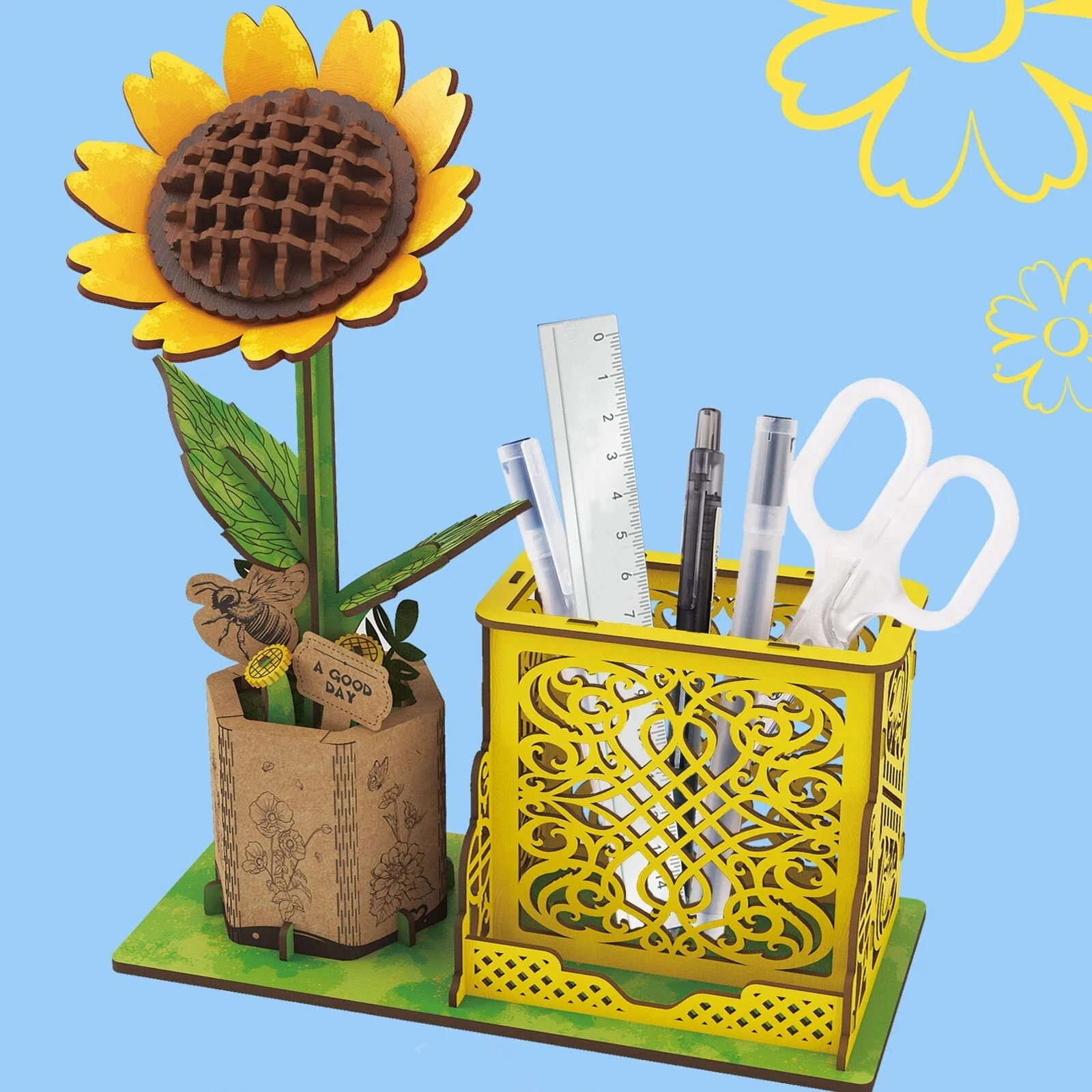 (laranja) Artesanato De Flores De Madeira 3d, Blocos De Montar De Flores, Kit De Modelo Faça Você Mesmo
