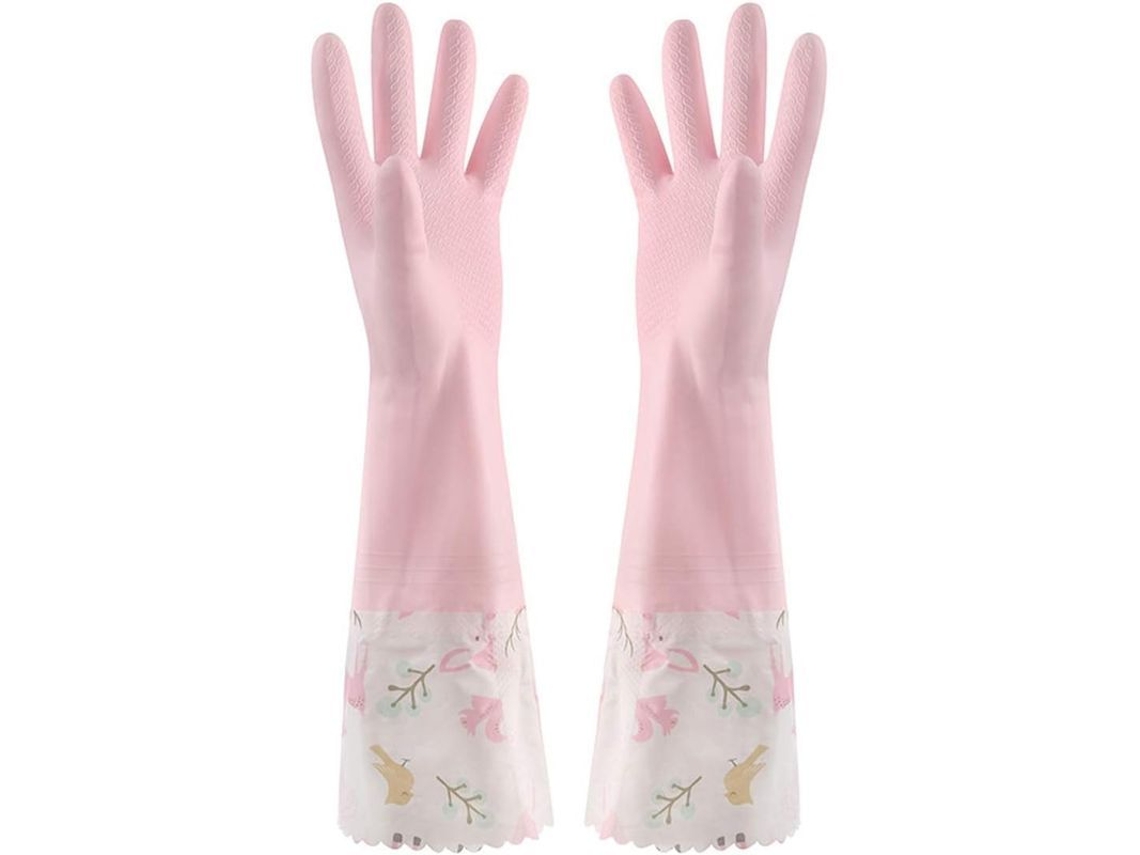Luvas De Borracha Rosa Com Flores Antiderrapantes Impermeáveis Quentes De Inverno Com Manga Longa De Latex Para Lar Cozinha Limpeza Mulher