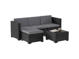 Conjunto de Jardim Vime Modular 5 Peças com Almofadas, Sofá de Canto Cinza QINGYU TECH