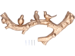 Gancho Decorativo Em Forma De Galho Pássaro Dourado, Acessório De Decoração Tridimensional Parede Tamanho Médio