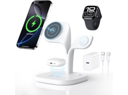 Estação de Carregamento 3 em 1 Apple Watch e iPhone com Magsafe Branco YANYXR