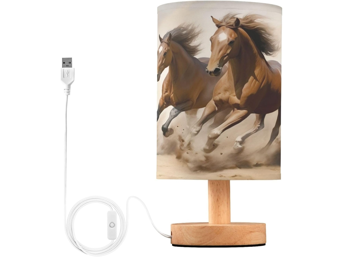 Abajur De Cabeceira Com Dois Cavalos Galopando Para Quarto, Abajur De Cabeceira Led, Luminária De Leitura Com Cúpula