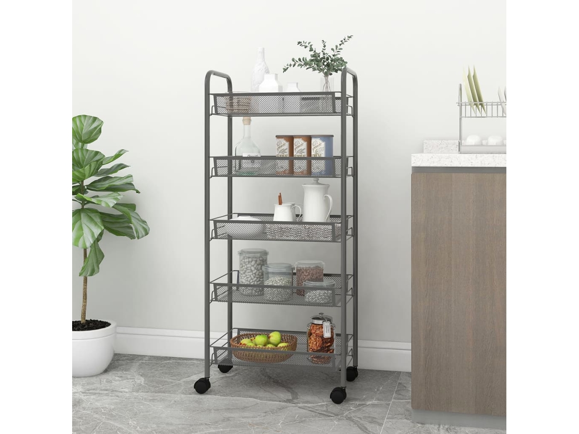 Vidaxl Carrinho De Cozinha C/ 5 Prateleiras Ferro 46x26x105cm Cinzento