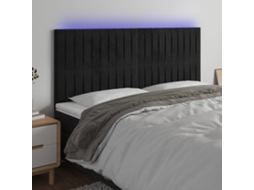 Cama com Cabeceira Luzes Led PANGSHIYUAN Madeira Veludo Preto (180x5x118)