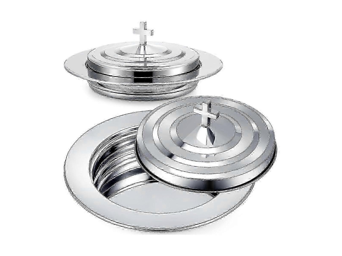 Conjunto De Comunhão Prateado Com Tampa, Bandejas De Pão De Aço Inoxidável Para Igreja, Bandeja De Comunhão Com Cobertura