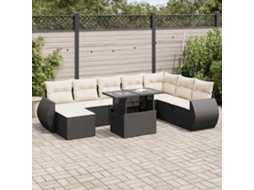 Vidaxl 9 Pcs Conjunto De Sofás P/ Jardim C/ Almofadões Vime Pe Preto
