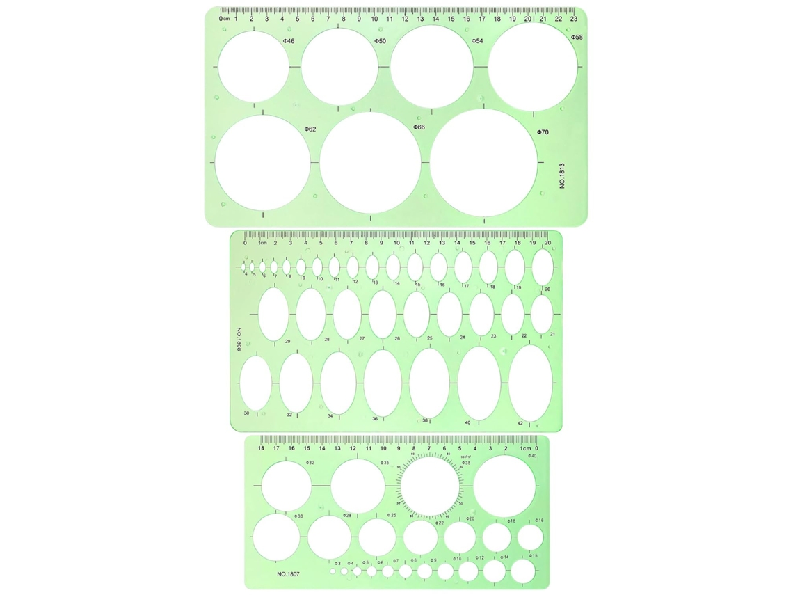 Conjunto De 3 Gabaritos Geométricos Em Abs Para Estudantes, Réguas