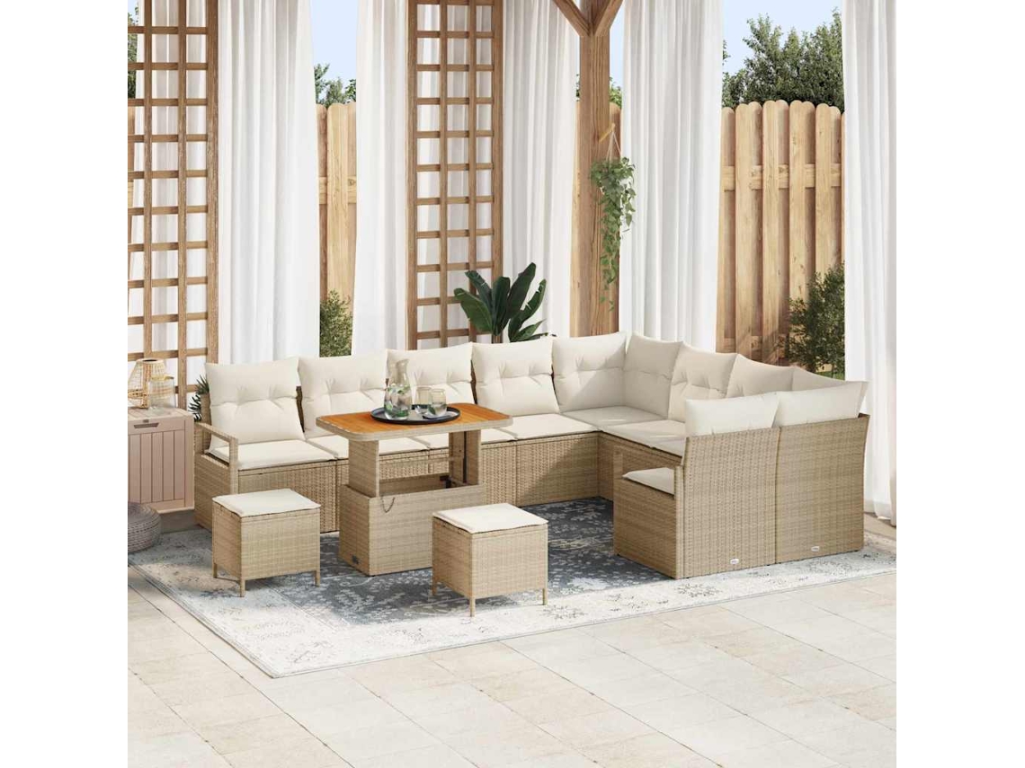 Vidaxl Conjunto De Sofá De Jardim 12 Unid. Bege Vime Pe
