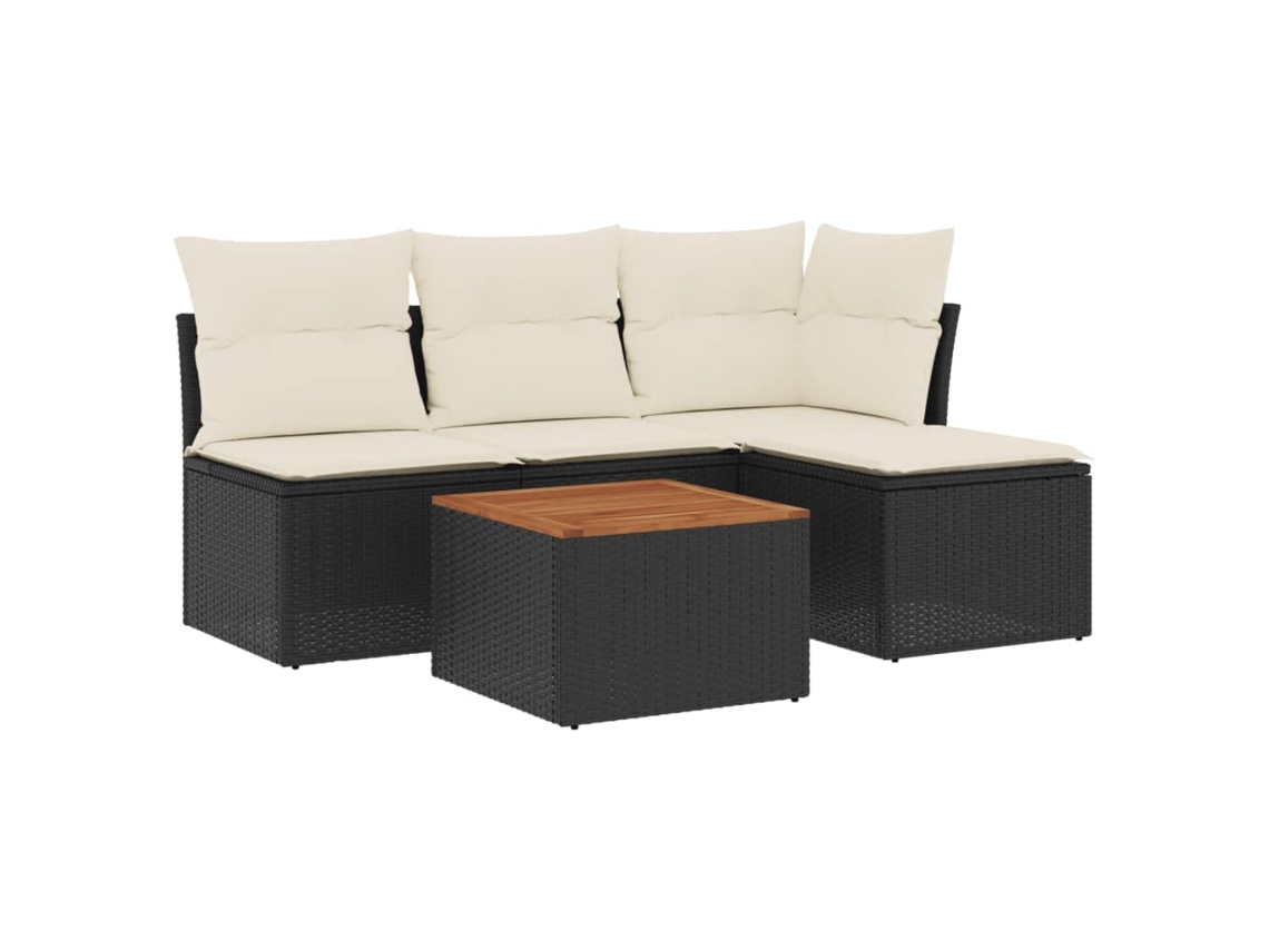 Conjunto 5 sofás de jardim com almofadões VIDAXL vime PE preto