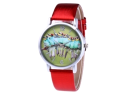 Relógio feminino Zhoulianfa Fashion Watch, em couro com estampa de crocodilo vermelha, modelo F-423x