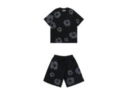 Camiseta Masculina De Verão Tecido Não Tecido Estampado Manga Curta Poliéster Made In China Conjunto Preto Cinza