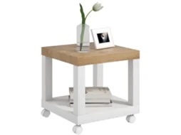 Mesa Auxiliar com Rodas, Prateleira Aberta para Sofá ou Dormitório (40x40x40cm, branco e madeira)