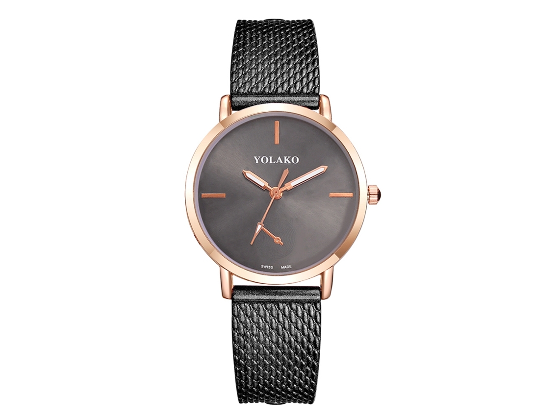 Relógio de Pulso Feminino Casual de Quartzo com Mostrador Redondo e Pulseira de Plástico Preto