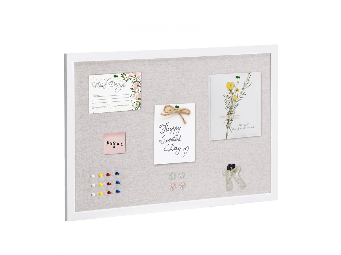 Quadro De Cortiça Branco 762x508mm Com Superfície Em Linho Para Organização Tekmaquinas