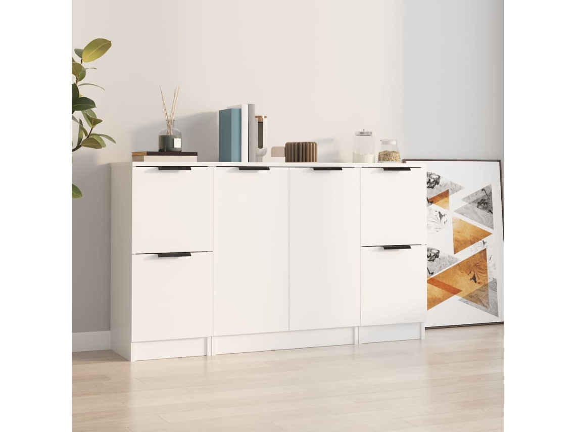 Vidaxl Aparadores 3 Pcs Madeira Processada Branco