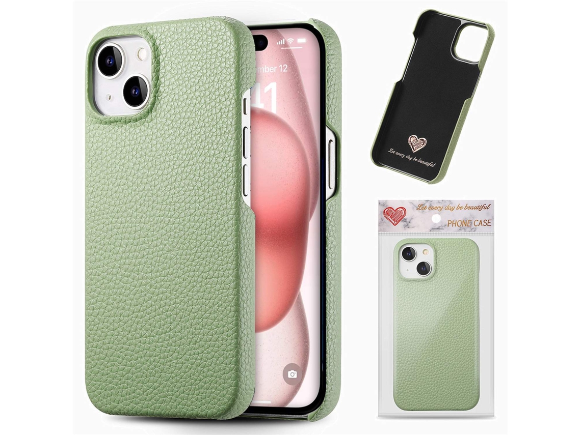 Capa Para Iphone 17 Air Verde Matcha Simples Em Couro Com Meia Borda