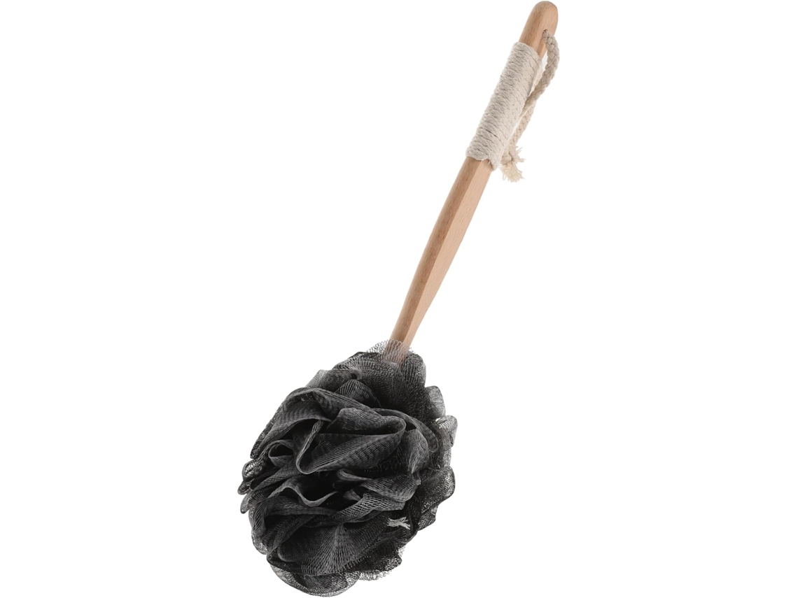 Escova De Banho Esfoliante Healeved Com Carvão Bambu E Cabo Madeira, Tamanho Médio, Limpeza Para Pele Macia, Corpo