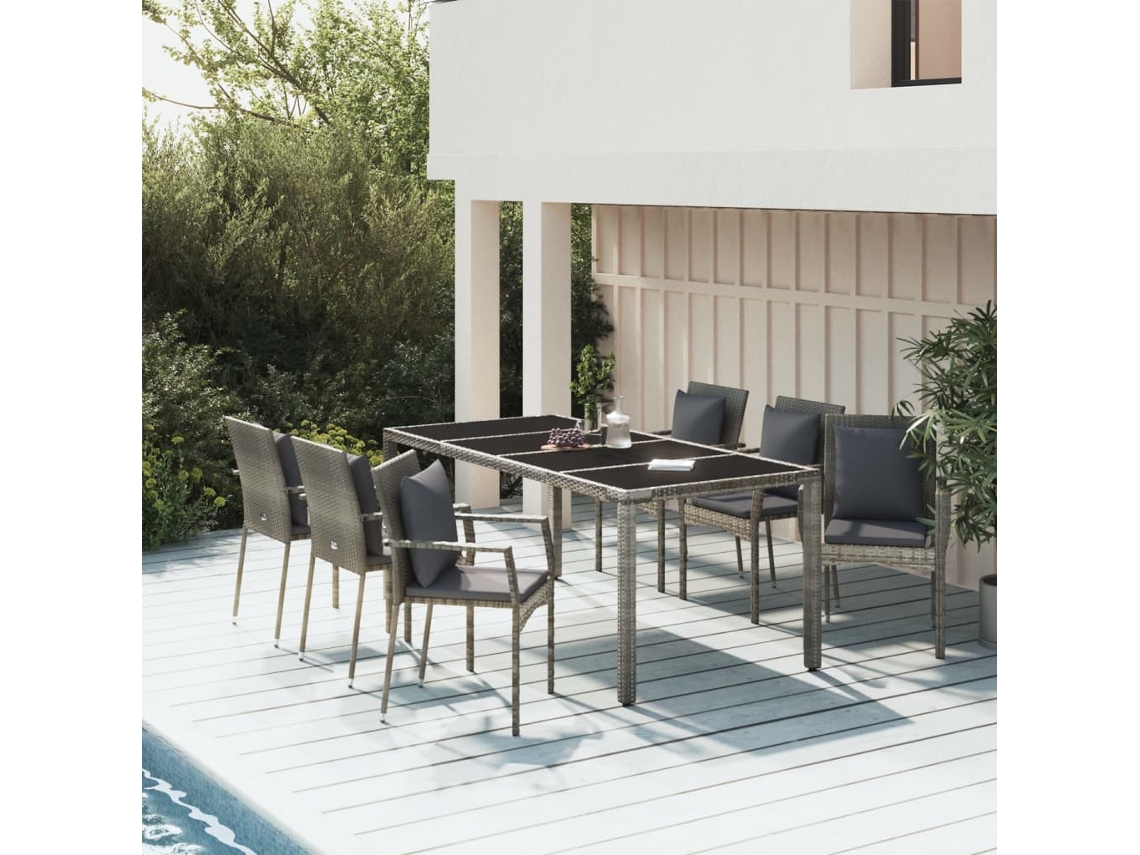 Vidaxl 7 Pcs Conjunto De Jantar P/ Jardim C/ Almofadões Vime Pe Cinza