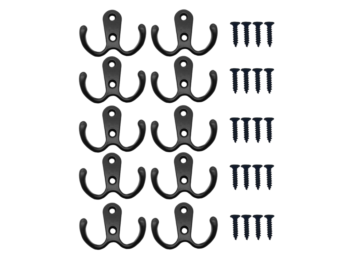 Preto - Conjunto De 10 Ganchos De Parede Para Casacos, Ganchos Duplos Com Parafusos Para Pendurar