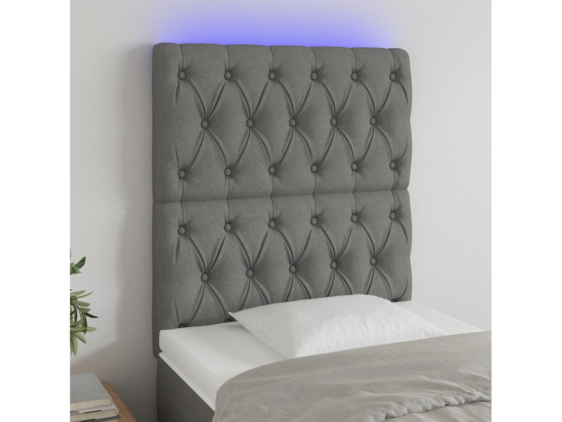 Vidaxl Cabeceira De Cama C/ Led Tecido 80x7x118/128 Cm Cinza-escuro