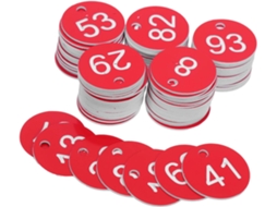 Conjunto De 100 Etiquetas Plásticas Reutilizáveis Numeradas De 1 A, Diâmetro Padrão, Vermelhas E Brancas,