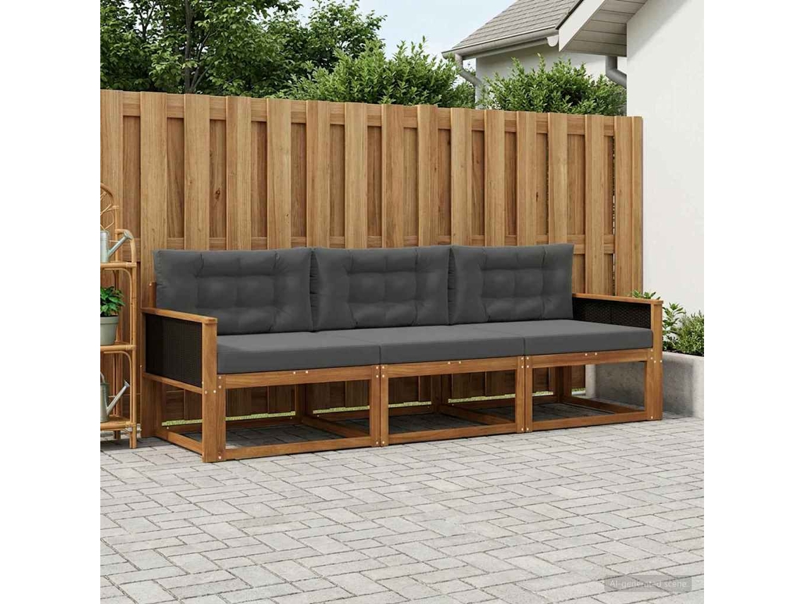 Vidaxl Conjunto De Sofás Para Exterior 3 Pcs Natural E Antracite