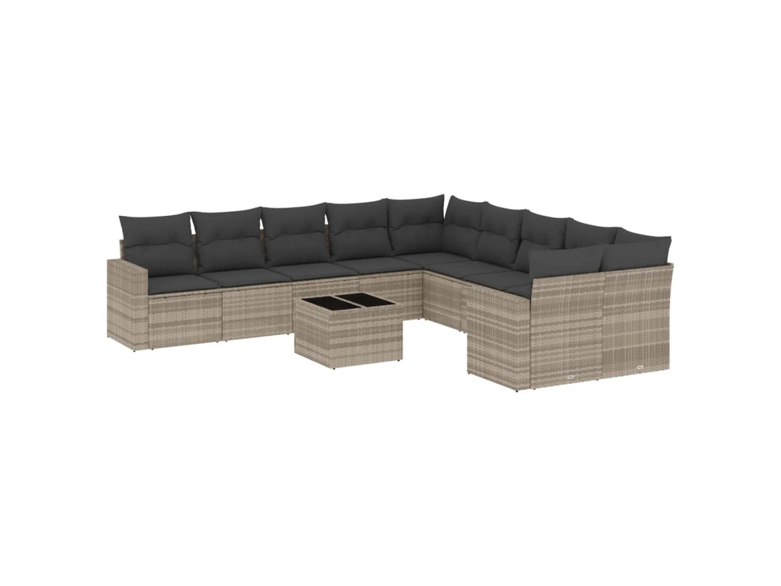 Maison Exclusive - 11 Pcs Conjunto Sofás De Jardim C/ Almofadões Vime Pe Cinzento