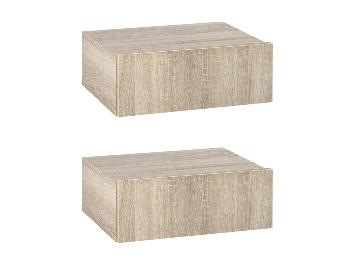Conjunto de Mesinhas de Cabeceira S/MARCA, parede, gaveta retrátil, MDF, carvalho claro
