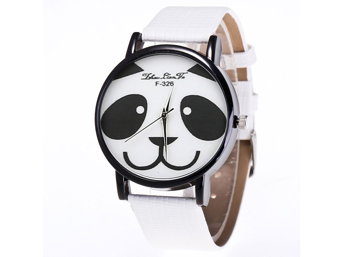 Relógio de pulso unissex Zhoulianfa branco, moderno, com mecanismo de quartzo e pulseira de couro sintético, estampa de panda.