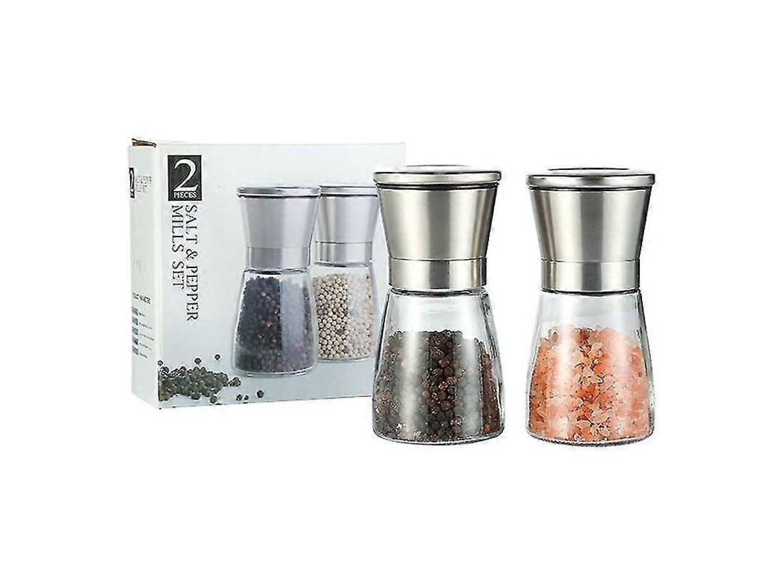 Set de 2 Molinillos de Pimienta Acero Inoxidable 304 Vidrio Sin Plomo para Especias Cumin Sesamo 160ml