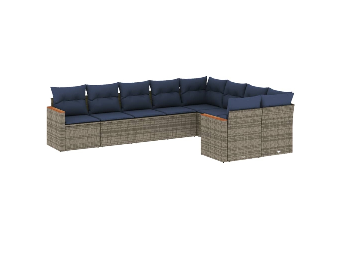 Conjunto de Sofá de Jardim, 9 Peças, Almofadas, Rattan Cinza MAISON EXCLUSIVE