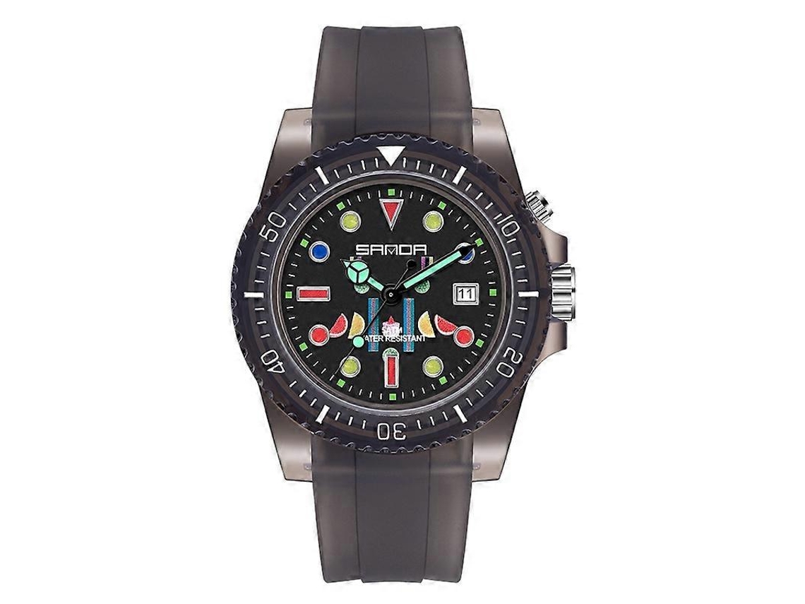 Relógio Feminino Sanda 6078 Com Mostrador Fluorescente, Calendário E Pulseira Transparente, Movimento De Quartzo.