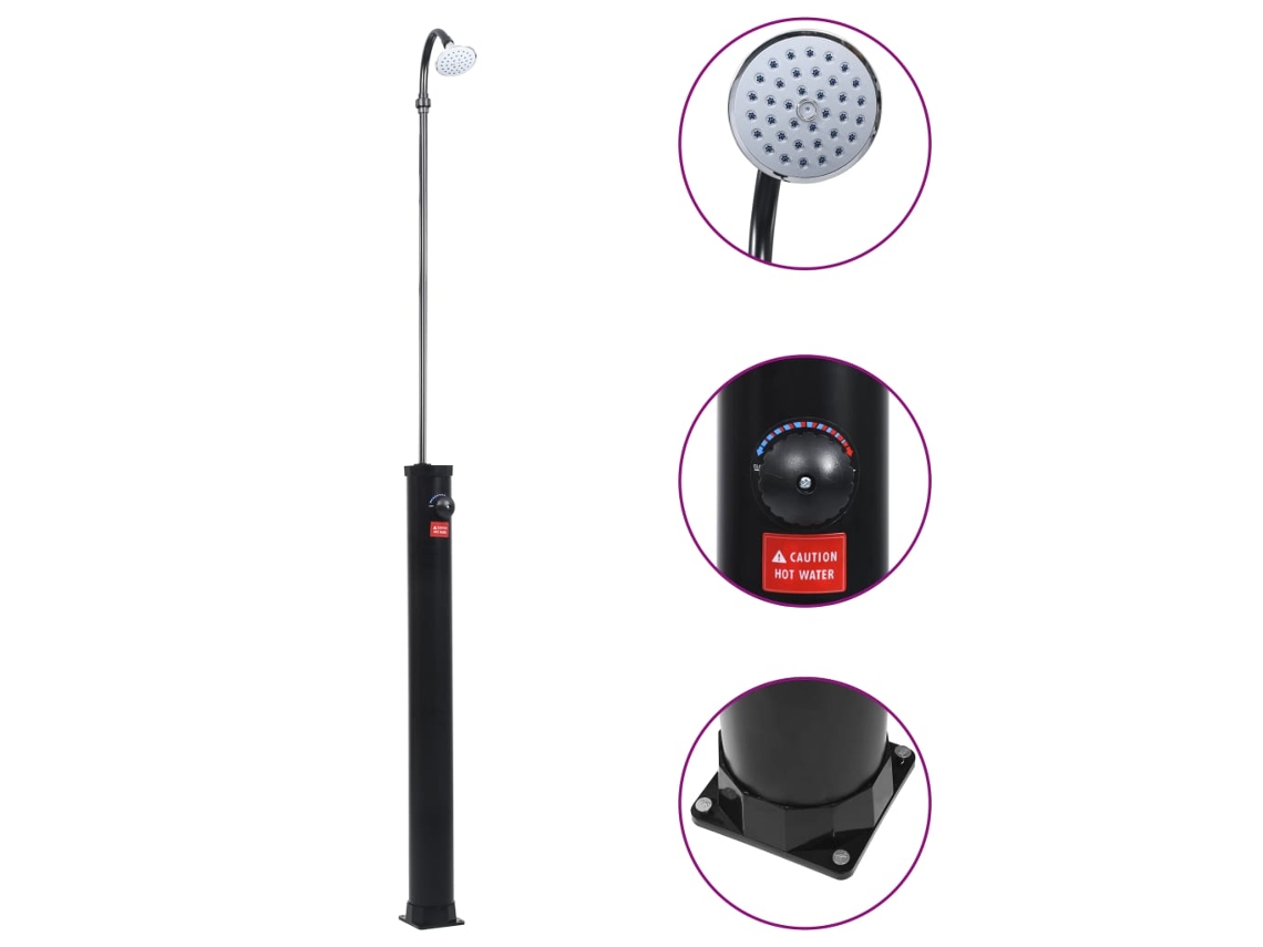 Vidaxl Chuveiro Solar De Jardim 215 Cm 8 L Preto