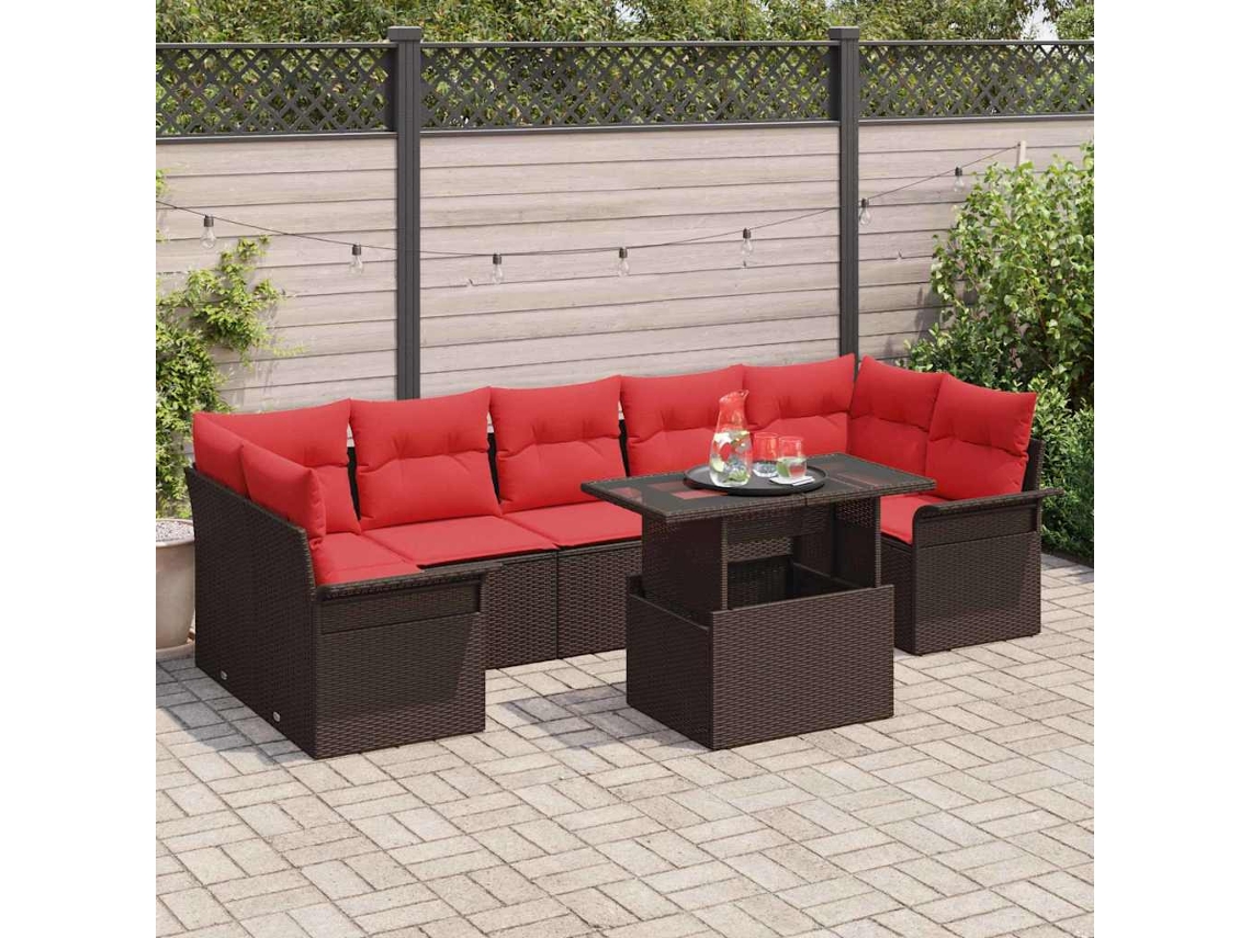 Vidaxl Conjunto De Sofá De Jardim 8 Unid. Castanho