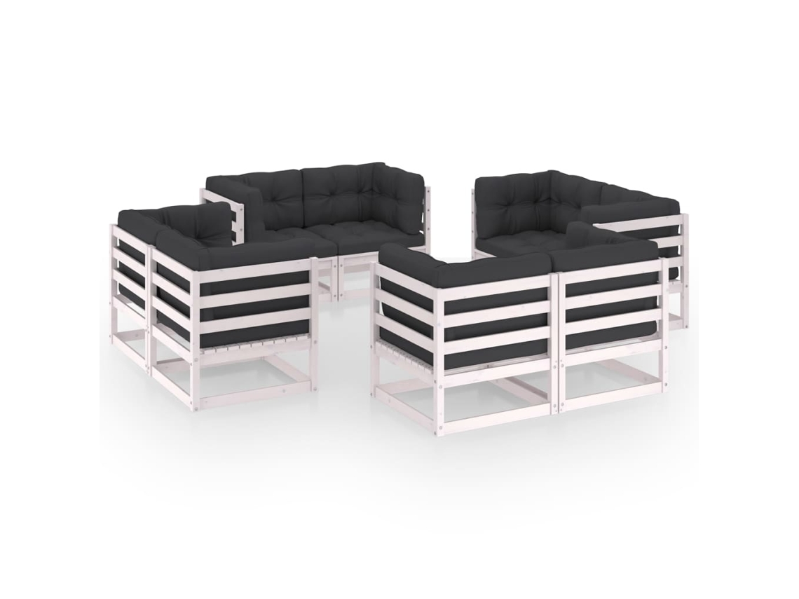 Vidaxl 8 Pcs Conjunto Lounge De Jardim C/ Almofadões Pinho Maciço