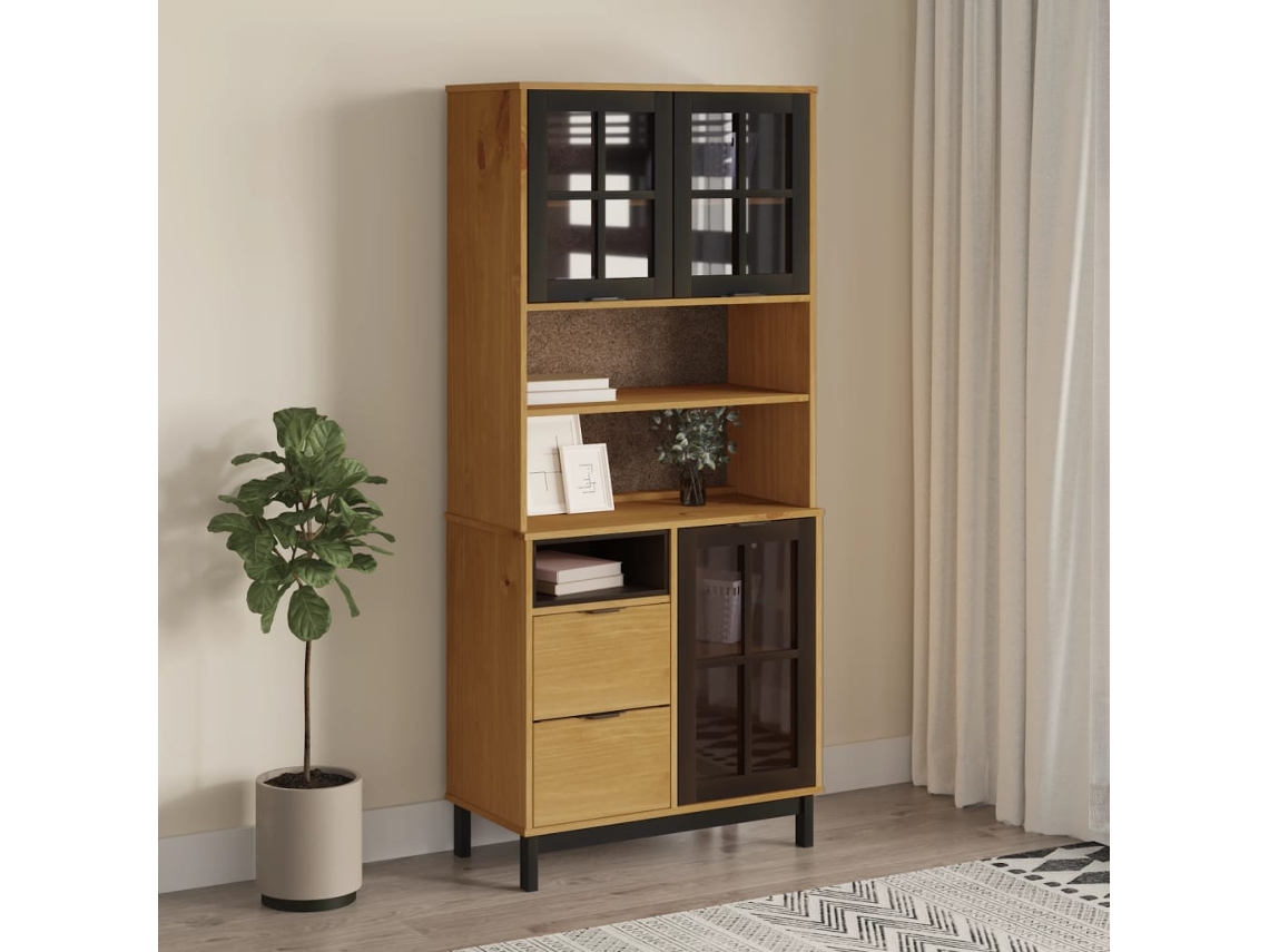 Vitrina alta Flam con puertas de cristal 80x40x180 cm Pino macizo