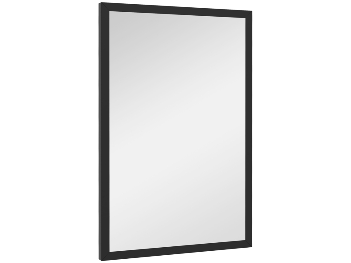 Espelho De Parede Retangular Com Ganchos, Vidro E Mdf, 40x60 Cm, Preto