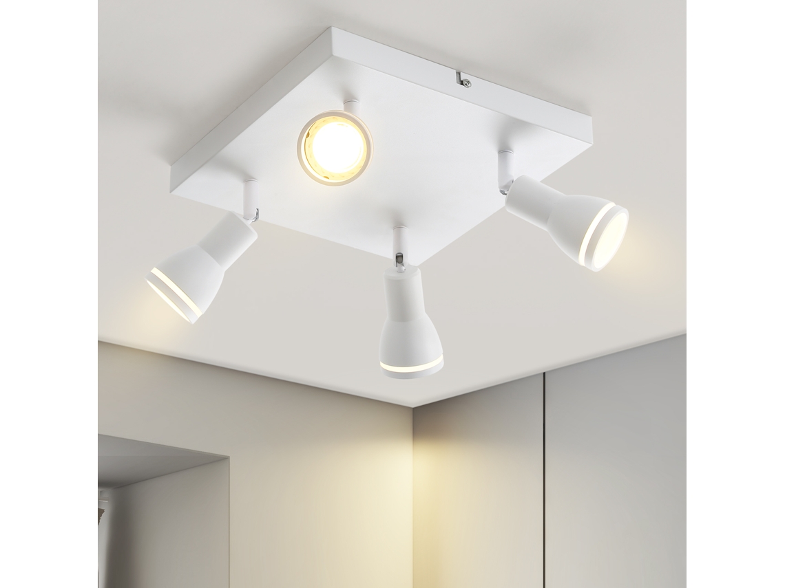 Plafon Led 4 Focos De Teto Modelos De Plafon Quadrado Branco Gu10 Metal Interior Sem Lâmpada Nettlife