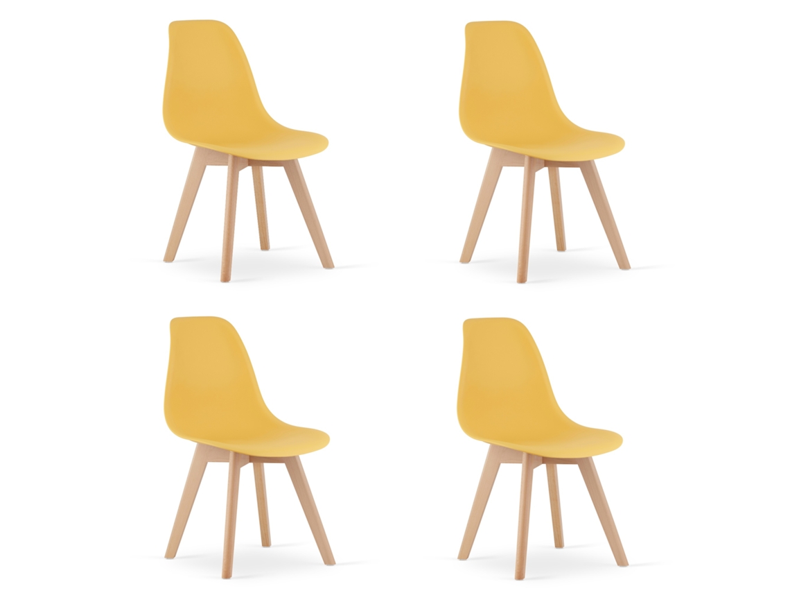 Cadeira De Jantar Conjunto De 4 Peças Kito Assento Mostarda, Pernas Naturais, Assento Ergonômico, Encosto