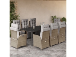 Conjunto 9 Peças Jantar Jardim C/ Almofadões Vime Pe Bege Misturado Dkd Home Decor