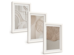 Composição De Quadros Padrões Abstratos Em Bege E Branco Espelharte (3 Peças 20x30 Cm)