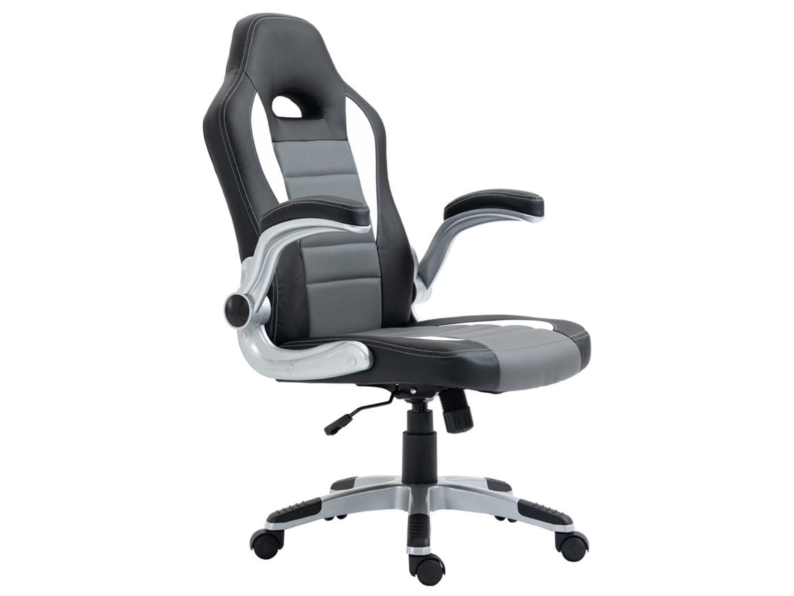 Cadeira de Escritório Ajustável 65x69x112 122 Cm Cinza (apoios de Braço Rebatíveis, 5 Rodas, Carga 120 Kg)