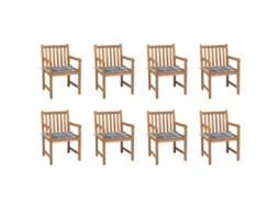 Cadeiras De Jardim Almofadões Xadrez Cinzento 8 Pcs Teca Maciça Dkd Home Decor