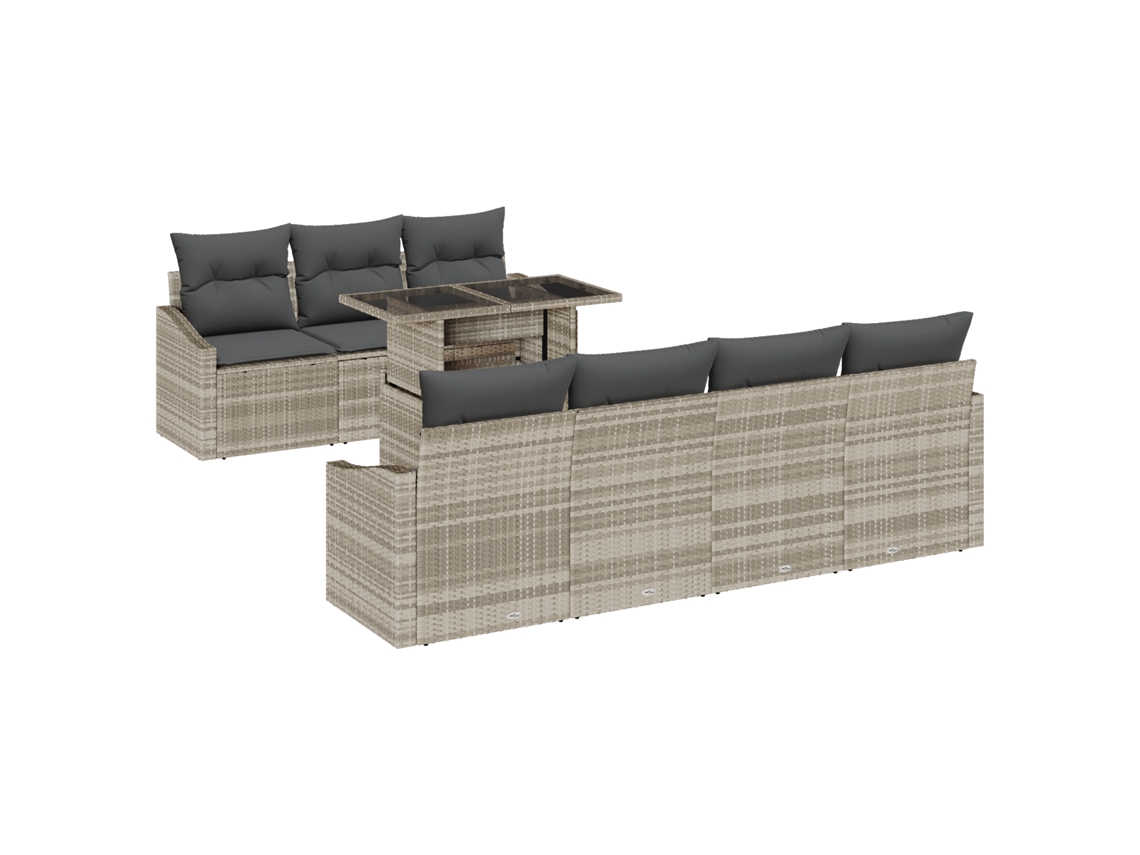 Conjunto 8 Sofá De Jardim Vidaxl Cinzento-claro Vime Pe (100 X 55 X 73 Cm)