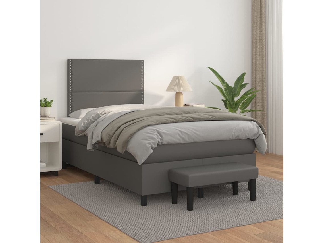 Cama Com Molas/colchão 120x200 Cm Couro Artificial Cinzento