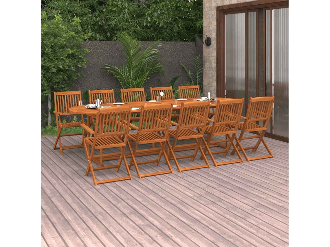 Vidaxl 11 Pcs Conjunto De Jantar Para Jardim 280x90x75cm Acácia Maciça